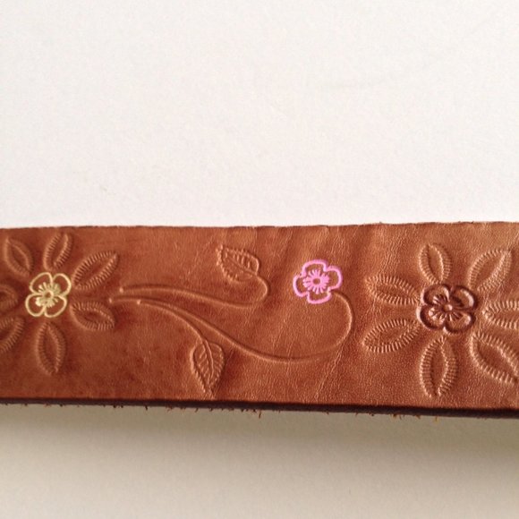 GAP-Brown Floral Tooled Leather Belt - Picture 6 of 8